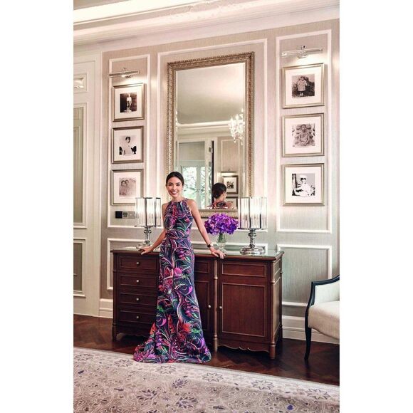 EMILIO PUCCI Black Smeraldo Floral Print Jewel Neckline Maxi Evening Gow… - Picture 11 of 14
